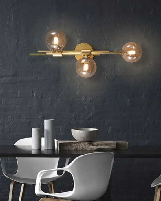 3 Head Glass Ball Wall Light - Amber