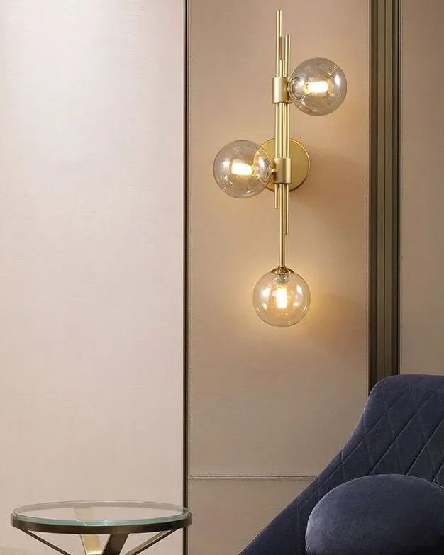 3 Head Glass Ball Wall Light - Amber