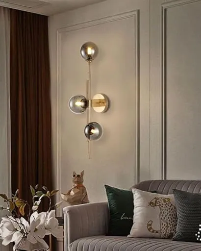3 Head Glass Ball Wall Light - Smoke