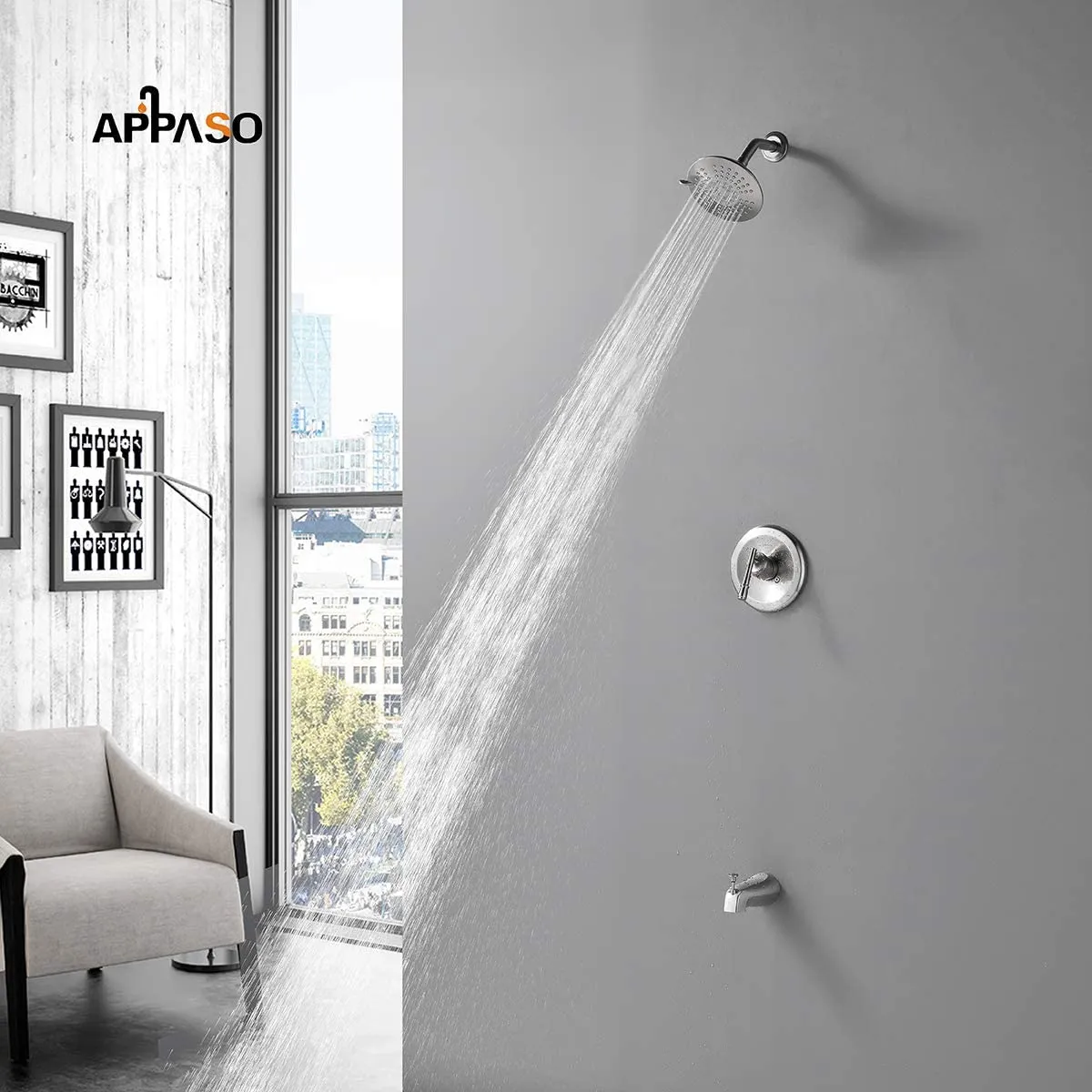 APPASO Kit Wall Mount Shower Faucet Shower system with 5-Function Spray Head Brushed Nickel 125BN
