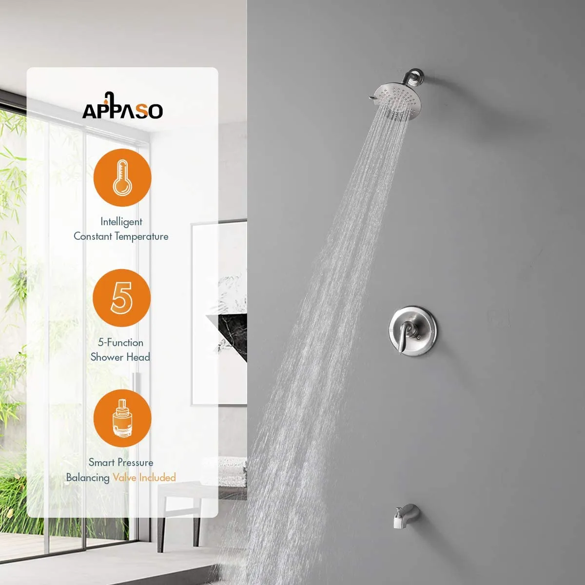 APPASO Shower Faucet Rain Shower System Wall Mounted Rainfall Shower Combo Brushed Nickel 124BN