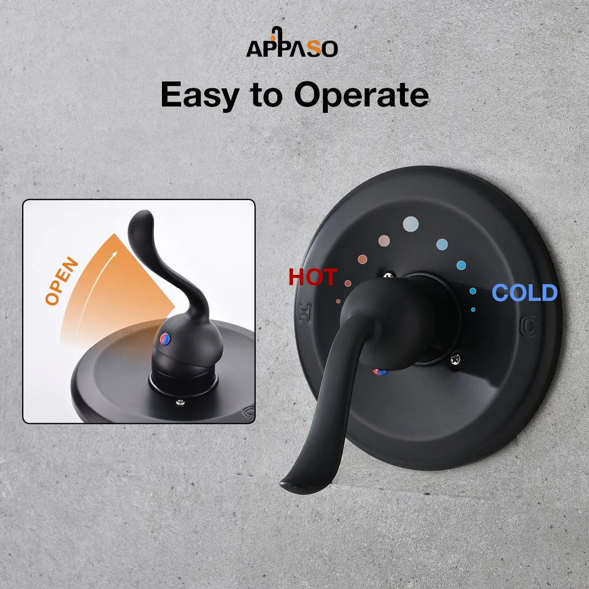 APPASO Shower Faucet set Bathroom Shower Valve Trim Kit Matte Black 120MB