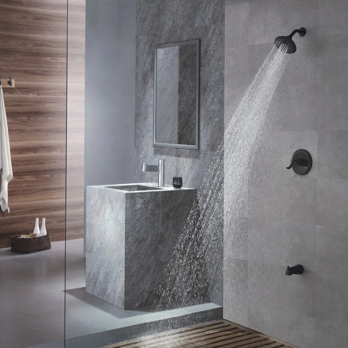 APPASO Shower Faucet set Bathroom Shower Valve Trim Kit Matte Black 120MB