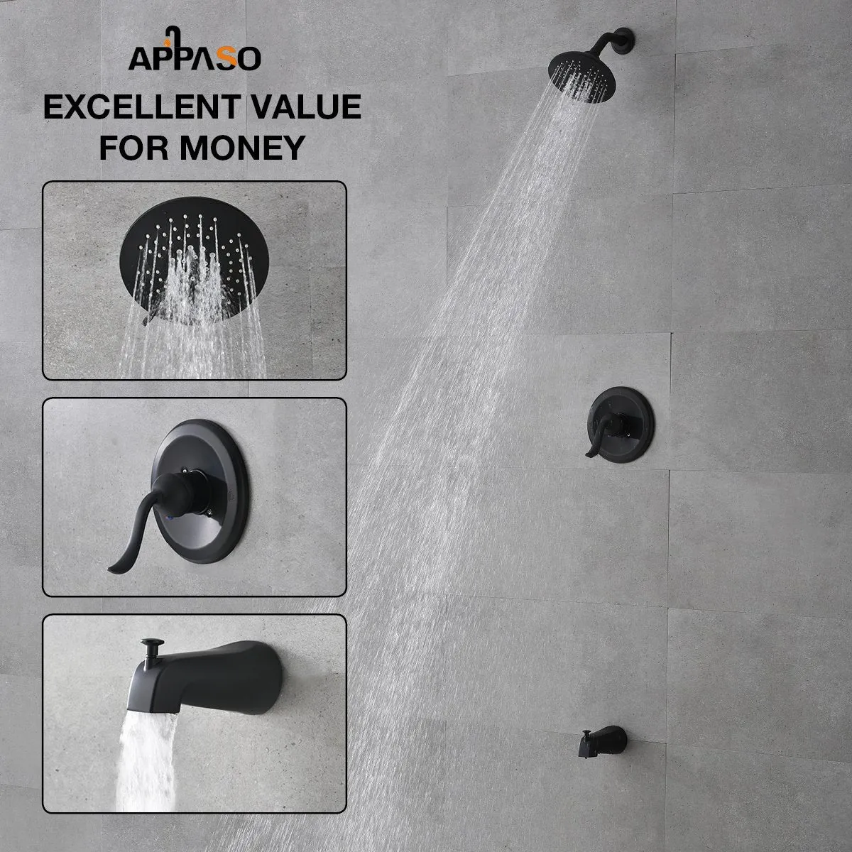 APPASO Shower Faucet set Bathroom Shower Valve Trim Kit Matte Black 120MB