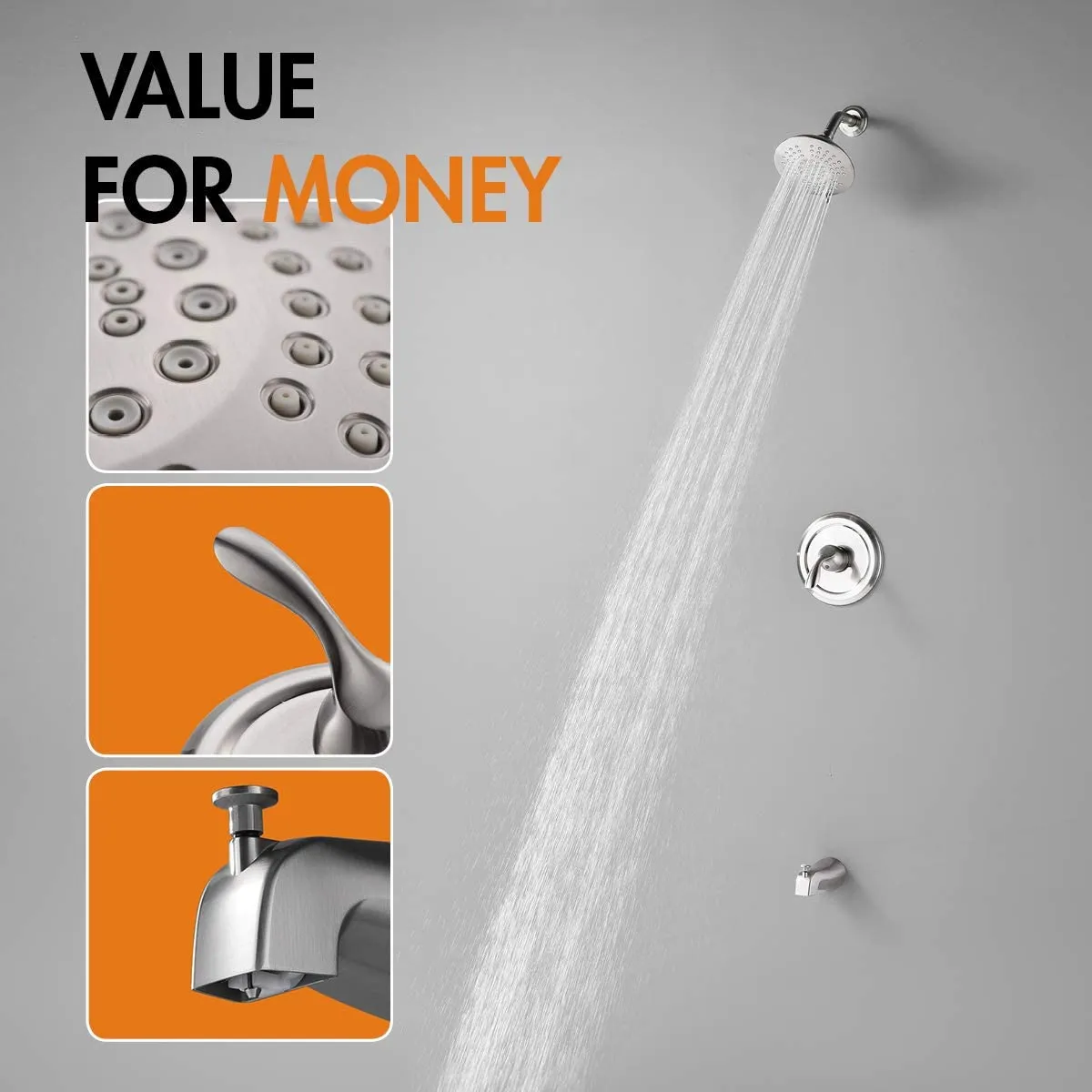 APPASO Shower system Shower Faucet Single Handle with Tub Spout Kit Wall Mount Brushed Nickel 121BN