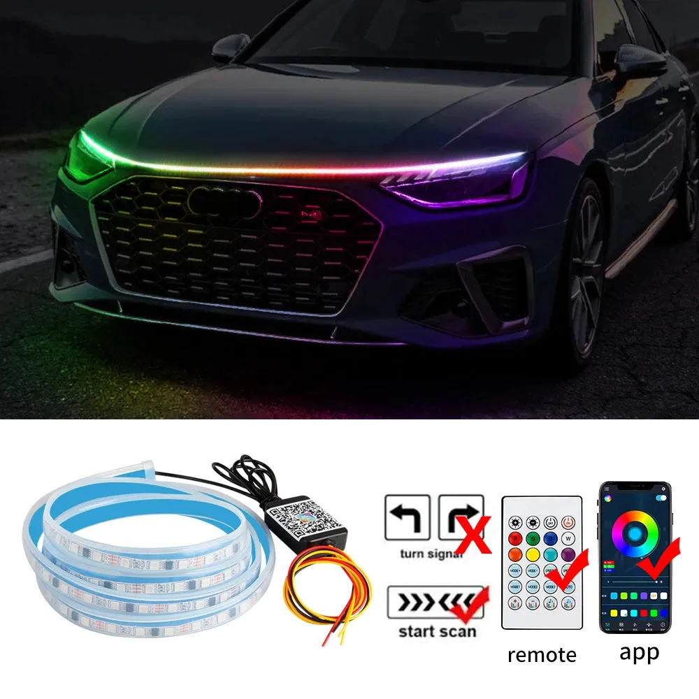 Auto LED 180cm Universal Car Hood Guide Strip Light Set