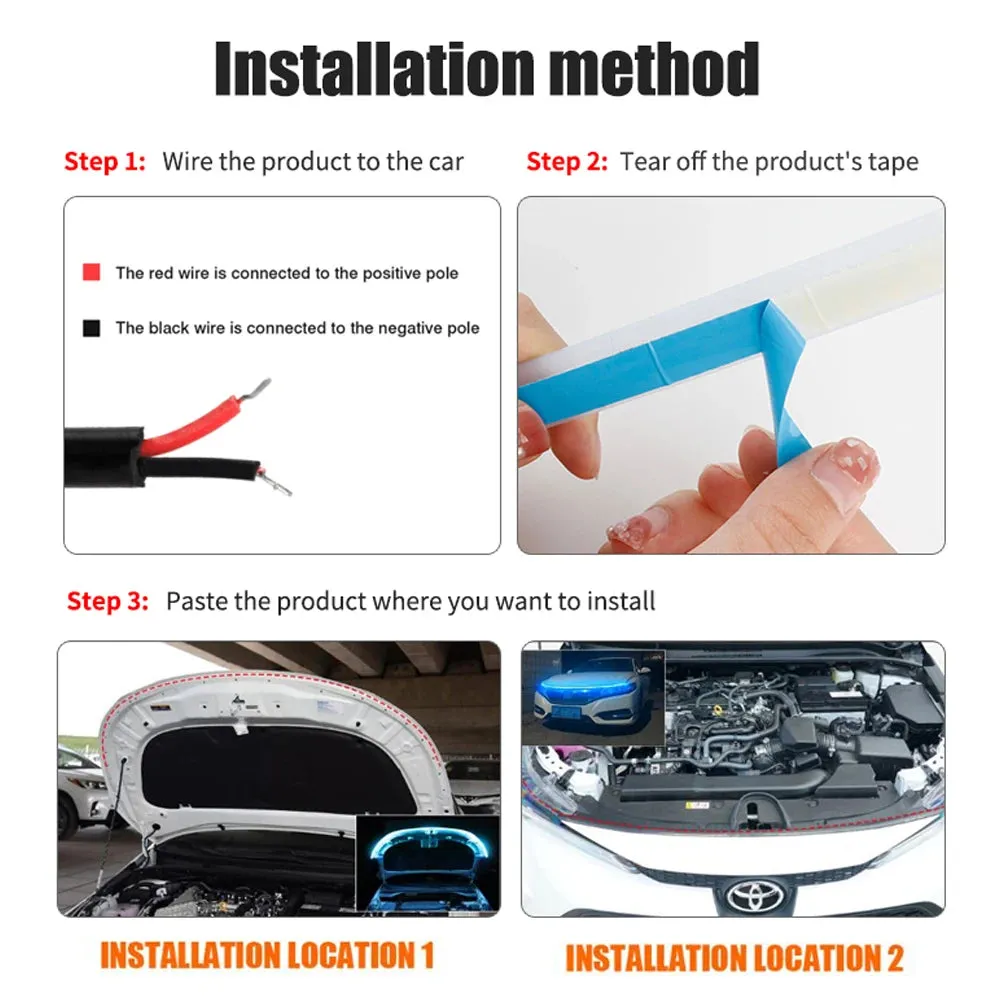Auto LED 180cm Universal Car Hood Guide Strip Light Set