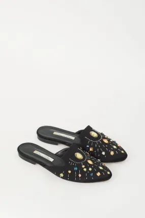Black Satin & Multi Beaded Embellished Mule