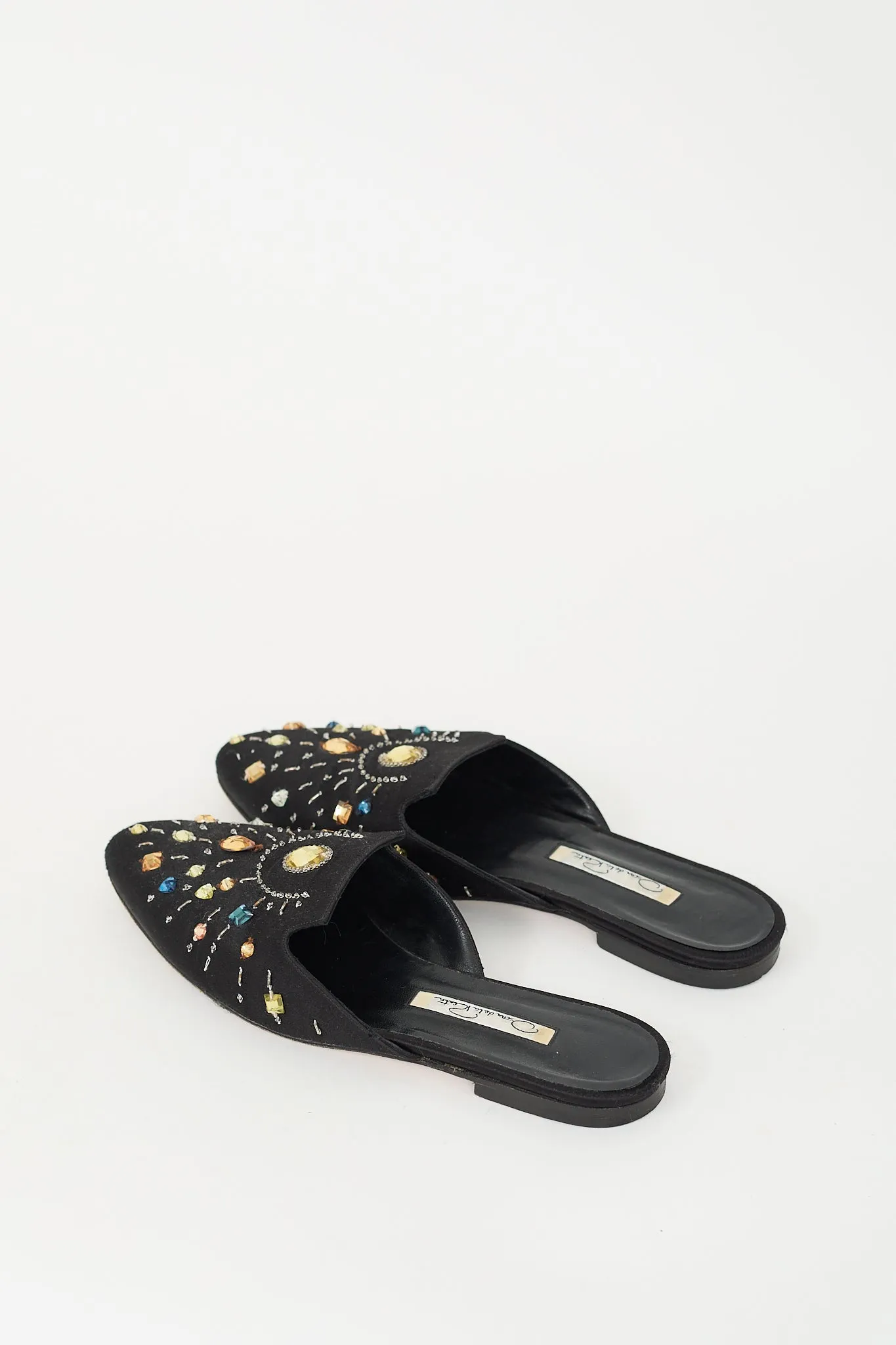 Black Satin & Multi Beaded Embellished Mule