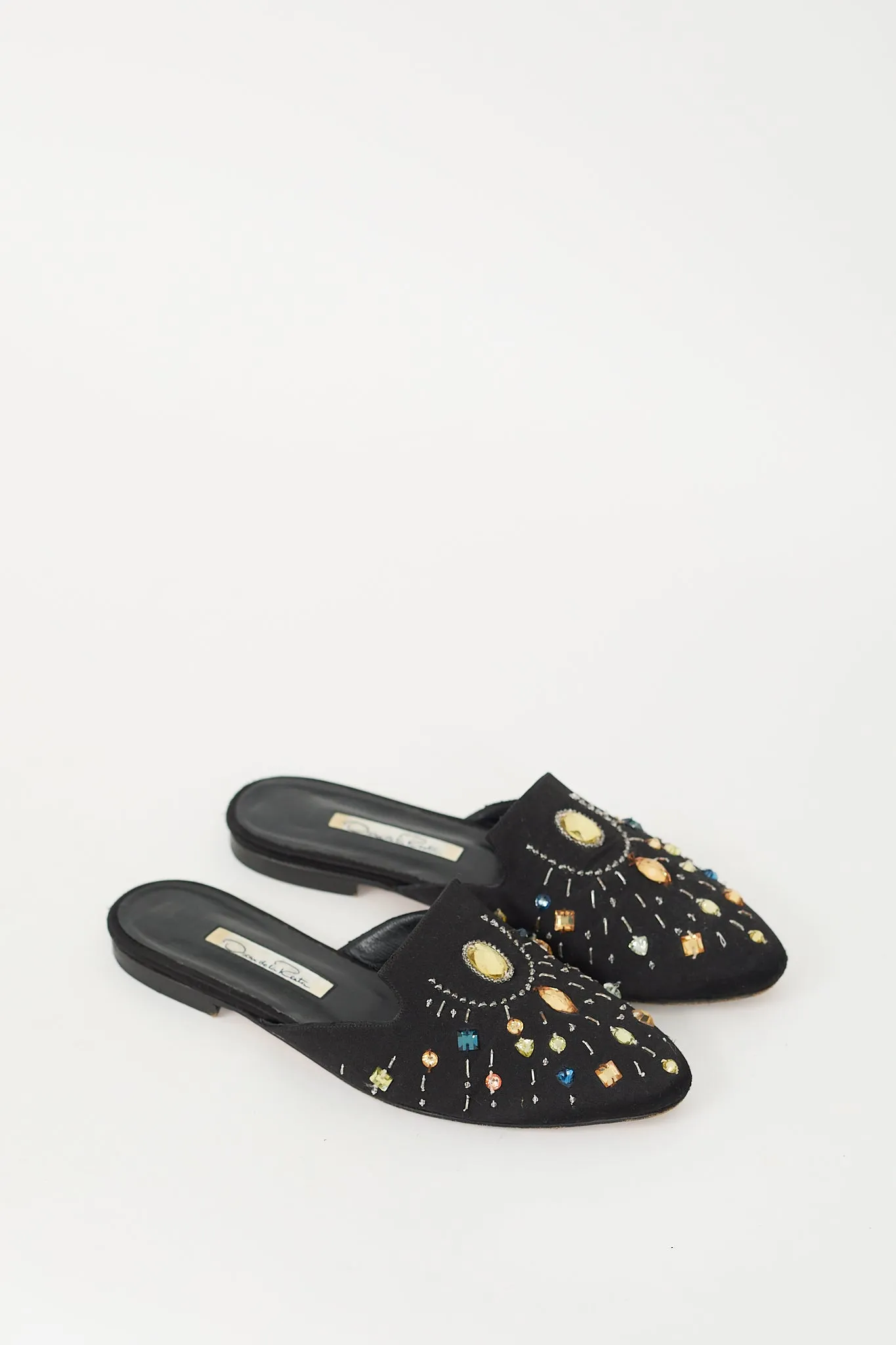 Black Satin & Multi Beaded Embellished Mule