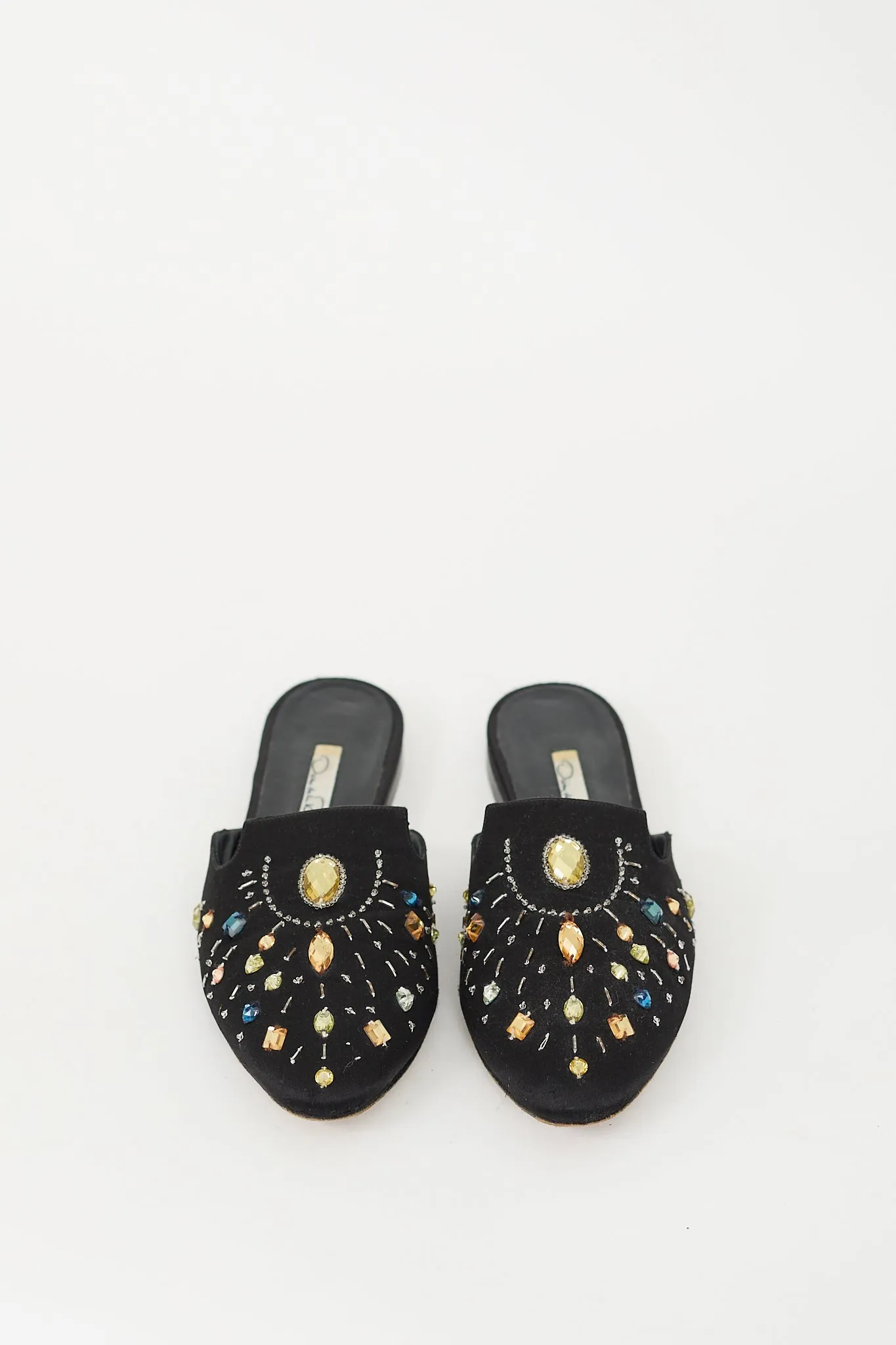 Black Satin & Multi Beaded Embellished Mule