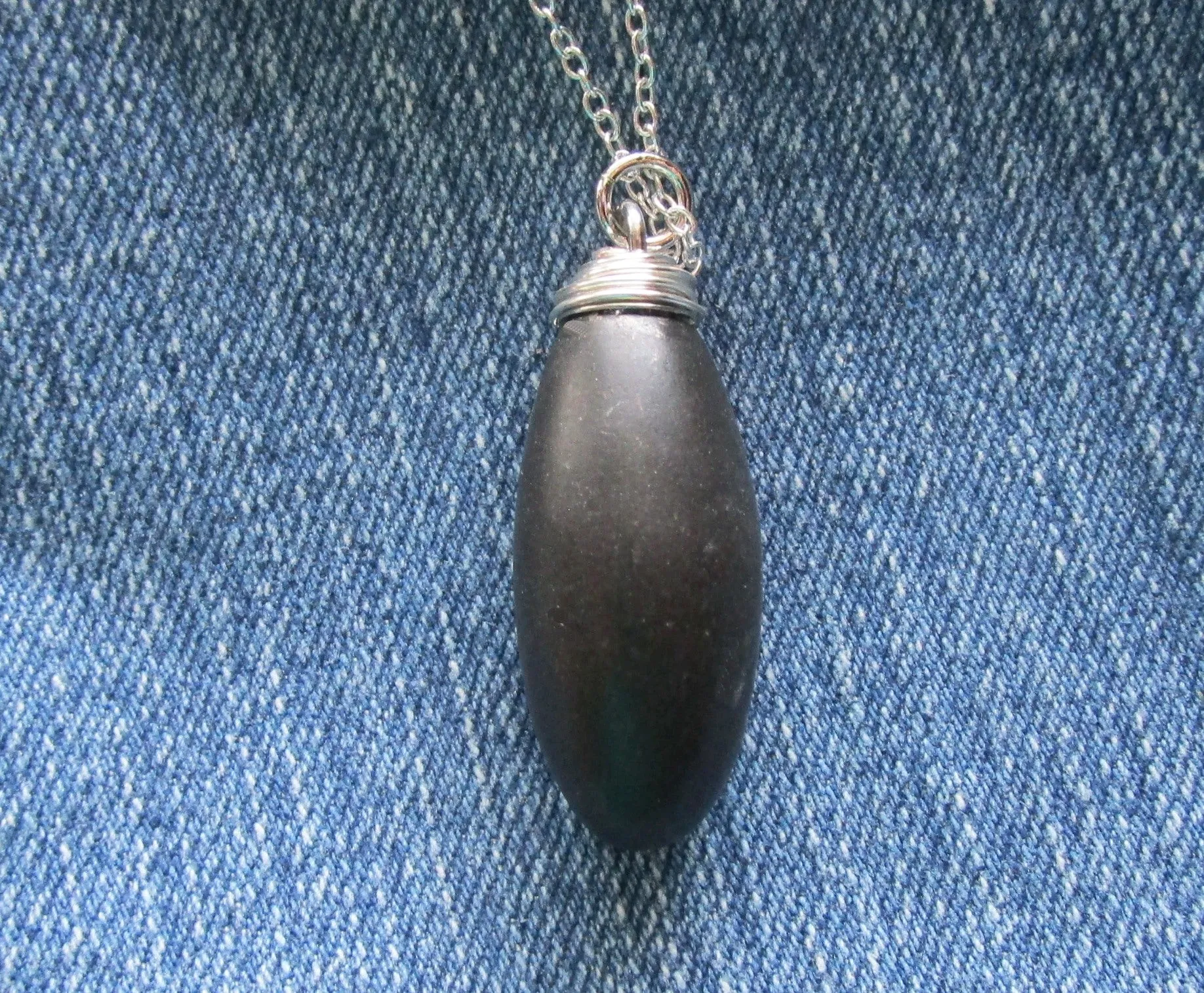 Black Shiva Lingam Natural Stone Wire Wrapped Pendant