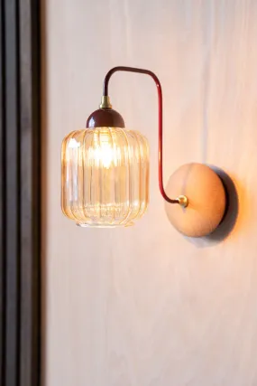 Burgundy Metal & Ribbed Glass Wall Light