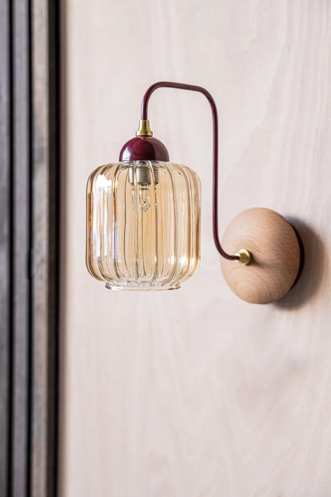 Burgundy Metal & Ribbed Glass Wall Light