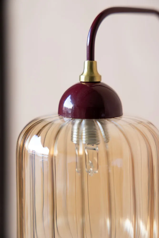 Burgundy Metal & Ribbed Glass Wall Light