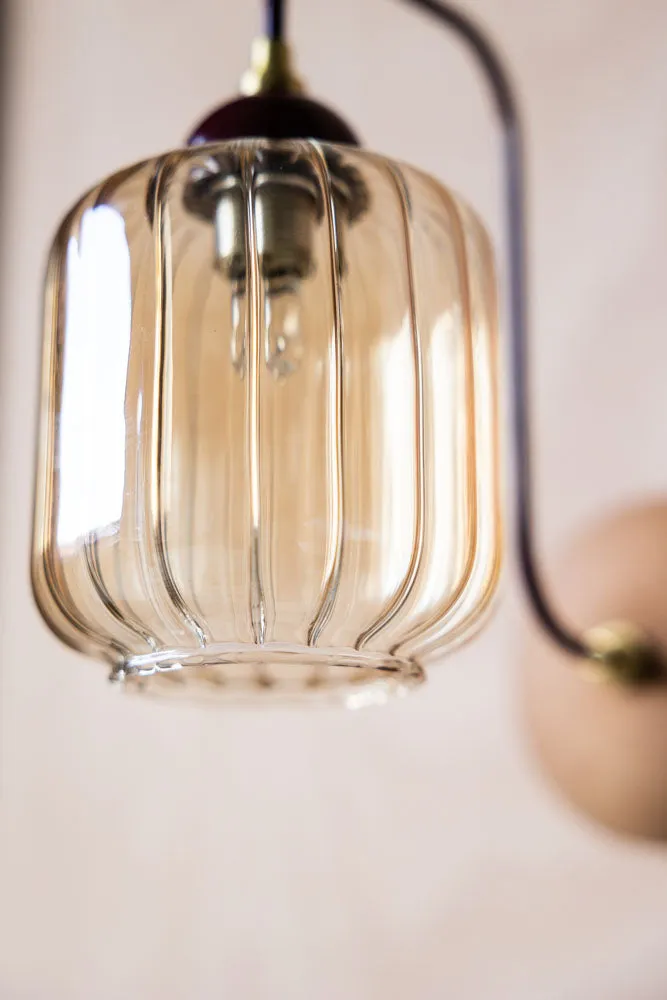 Burgundy Metal & Ribbed Glass Wall Light