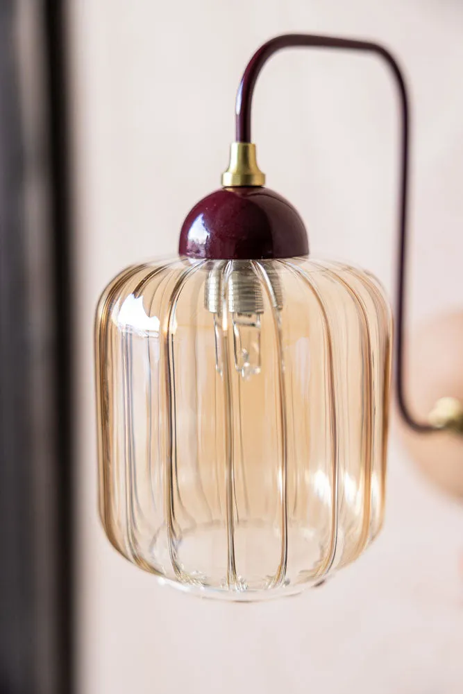 Burgundy Metal & Ribbed Glass Wall Light