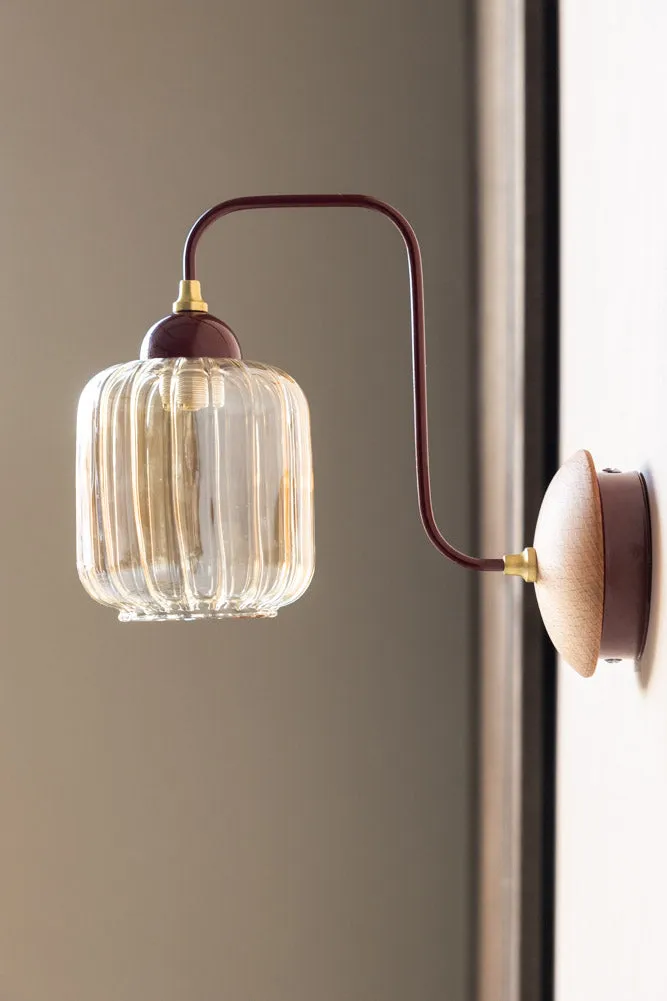 Burgundy Metal & Ribbed Glass Wall Light