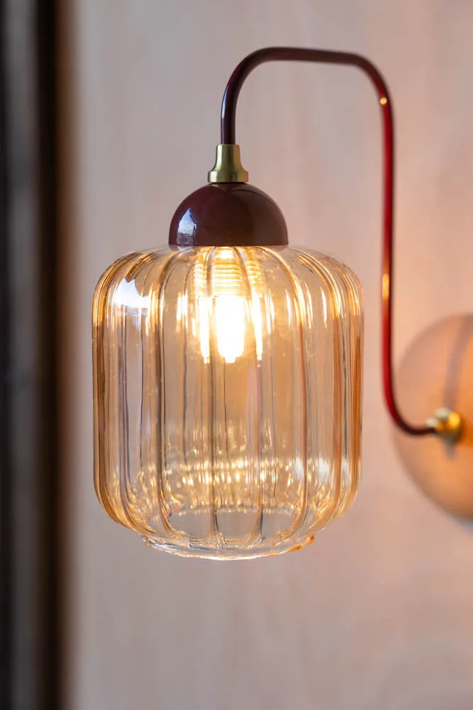 Burgundy Metal & Ribbed Glass Wall Light