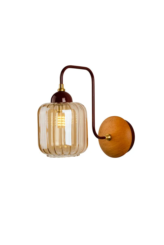 Burgundy Metal & Ribbed Glass Wall Light