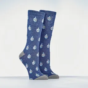 Chanukah Socks, "dreidels", Cotton Blend, Adult Crew, Carded