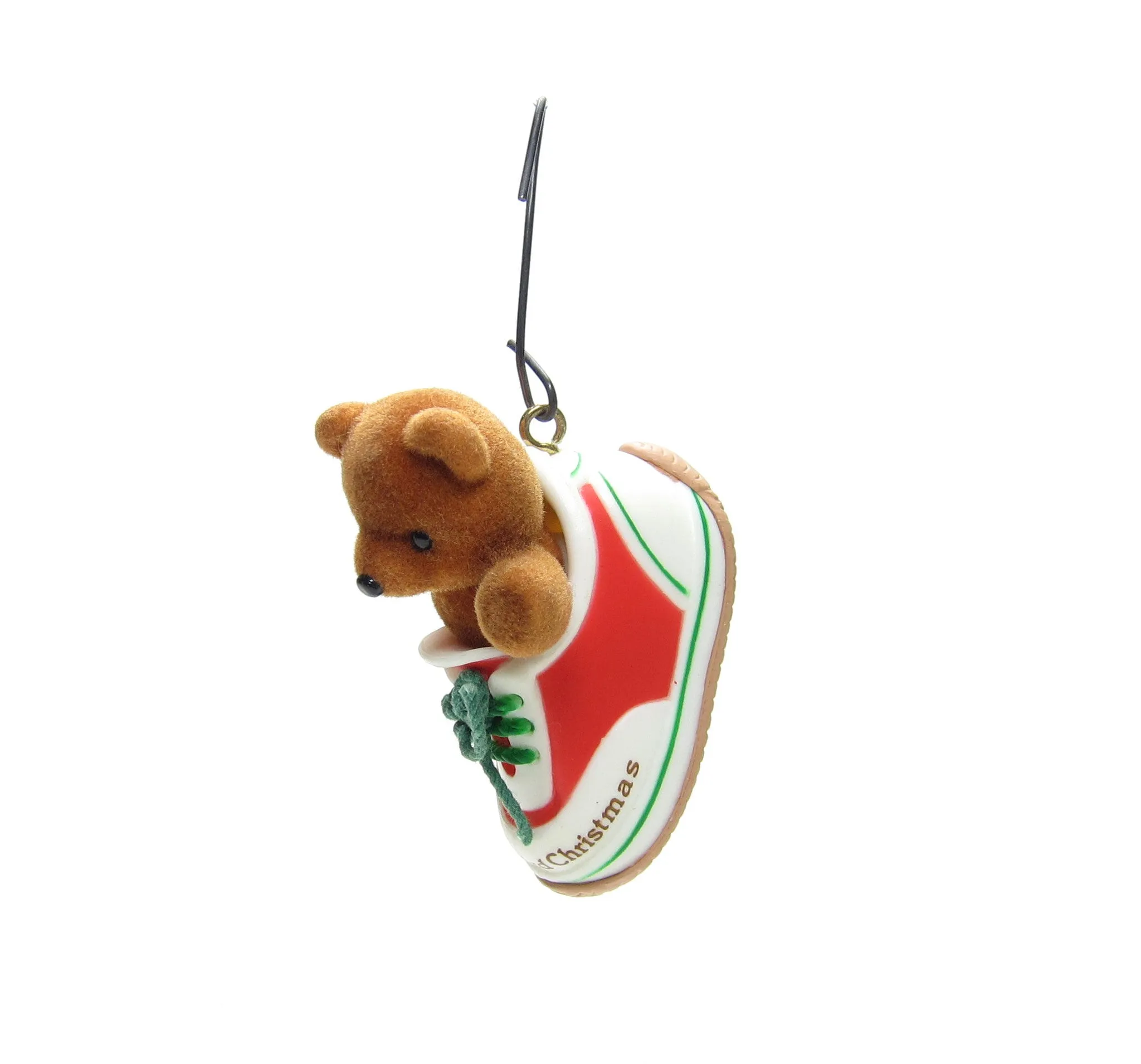 Child's Third Christmas Vintage 1985 Hallmark Teddy Bear in Shoe Keepsake Ornament