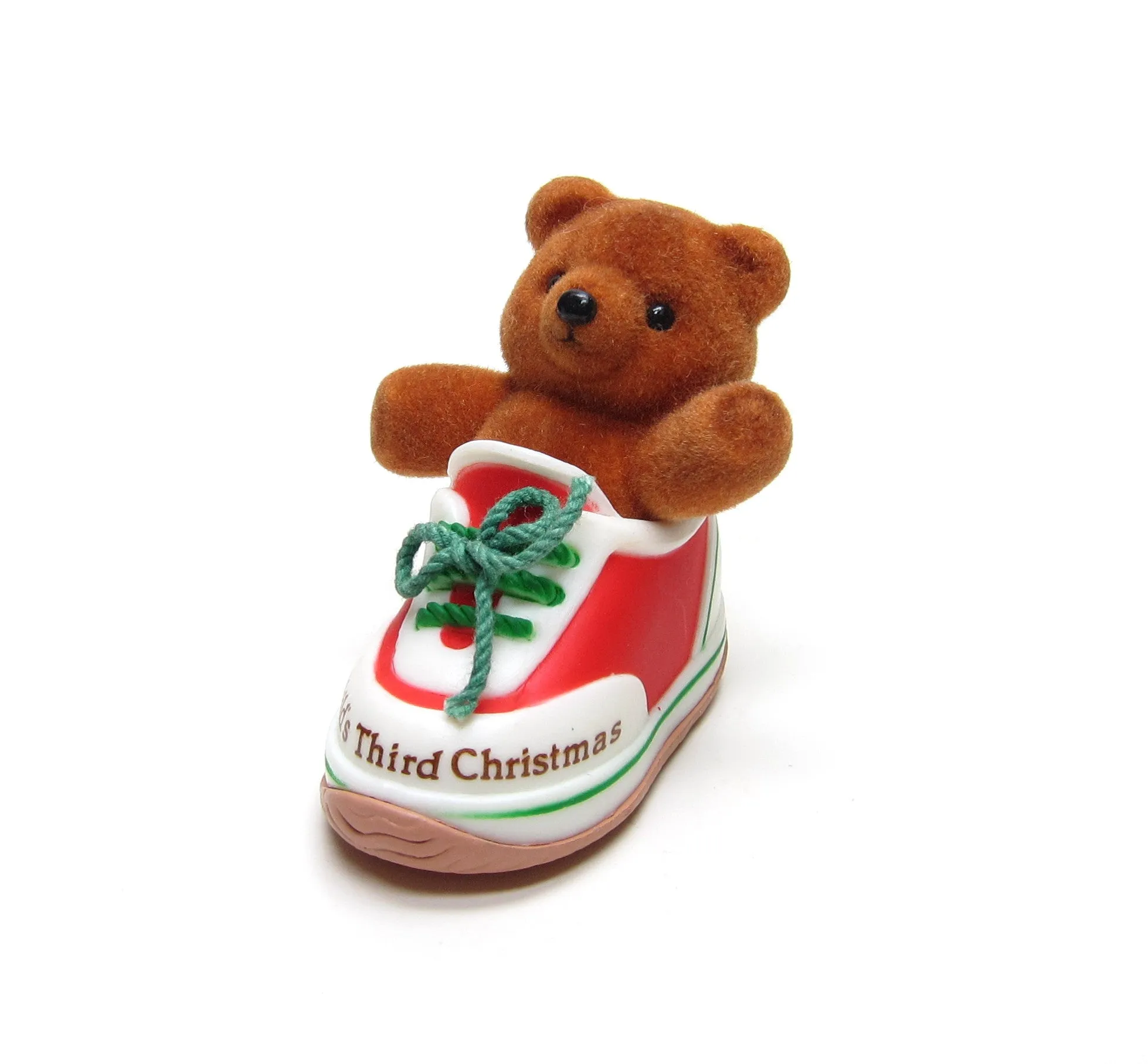 Child's Third Christmas Vintage 1985 Hallmark Teddy Bear in Shoe Keepsake Ornament