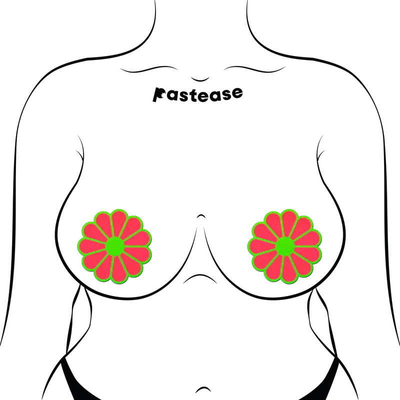 Daisy: Neon Green & Glow in the Dark Neon Pink Petal Pasties Nipple Covers