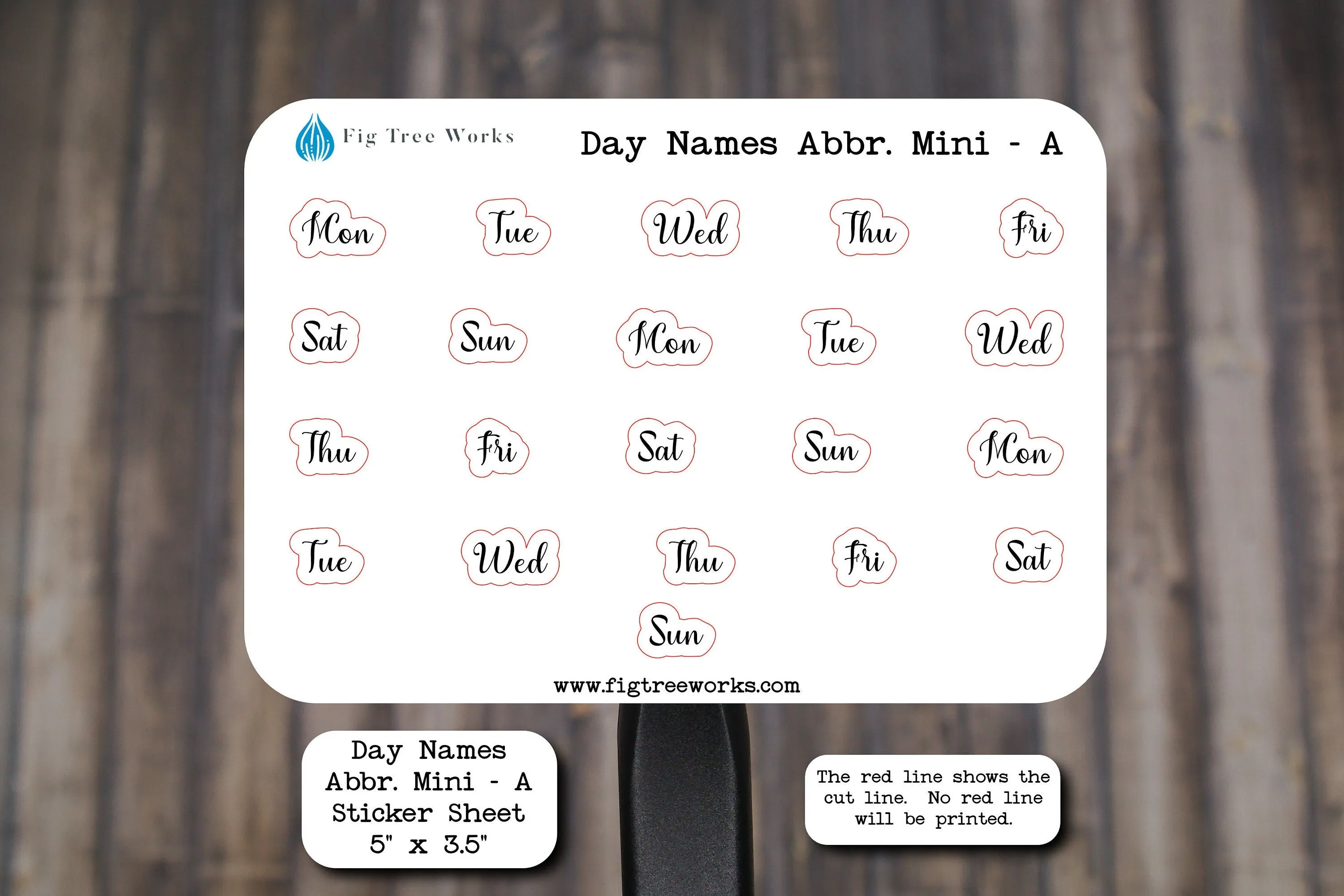 Day Names Abbreviated Mini Sticker Sheet  | Weekday Name Sticker, Kiss Cut, Matte Finish