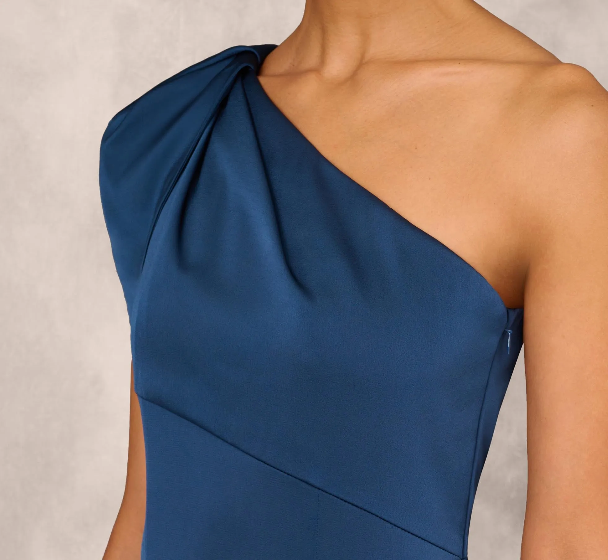 Draped One-Shoulder Mermaid Gown In Twilight Blue