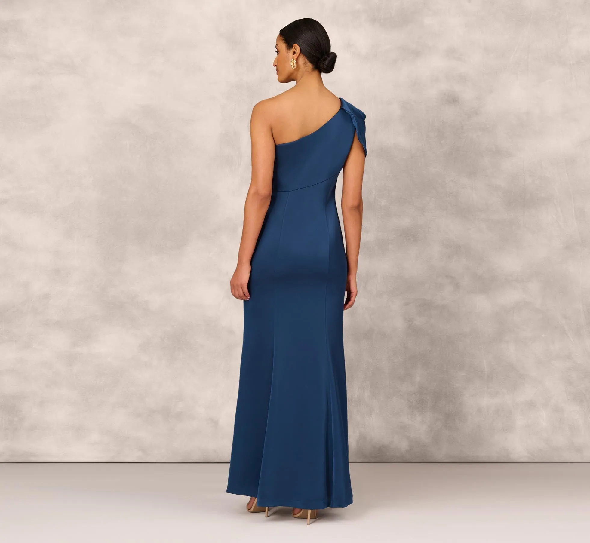 Draped One-Shoulder Mermaid Gown In Twilight Blue