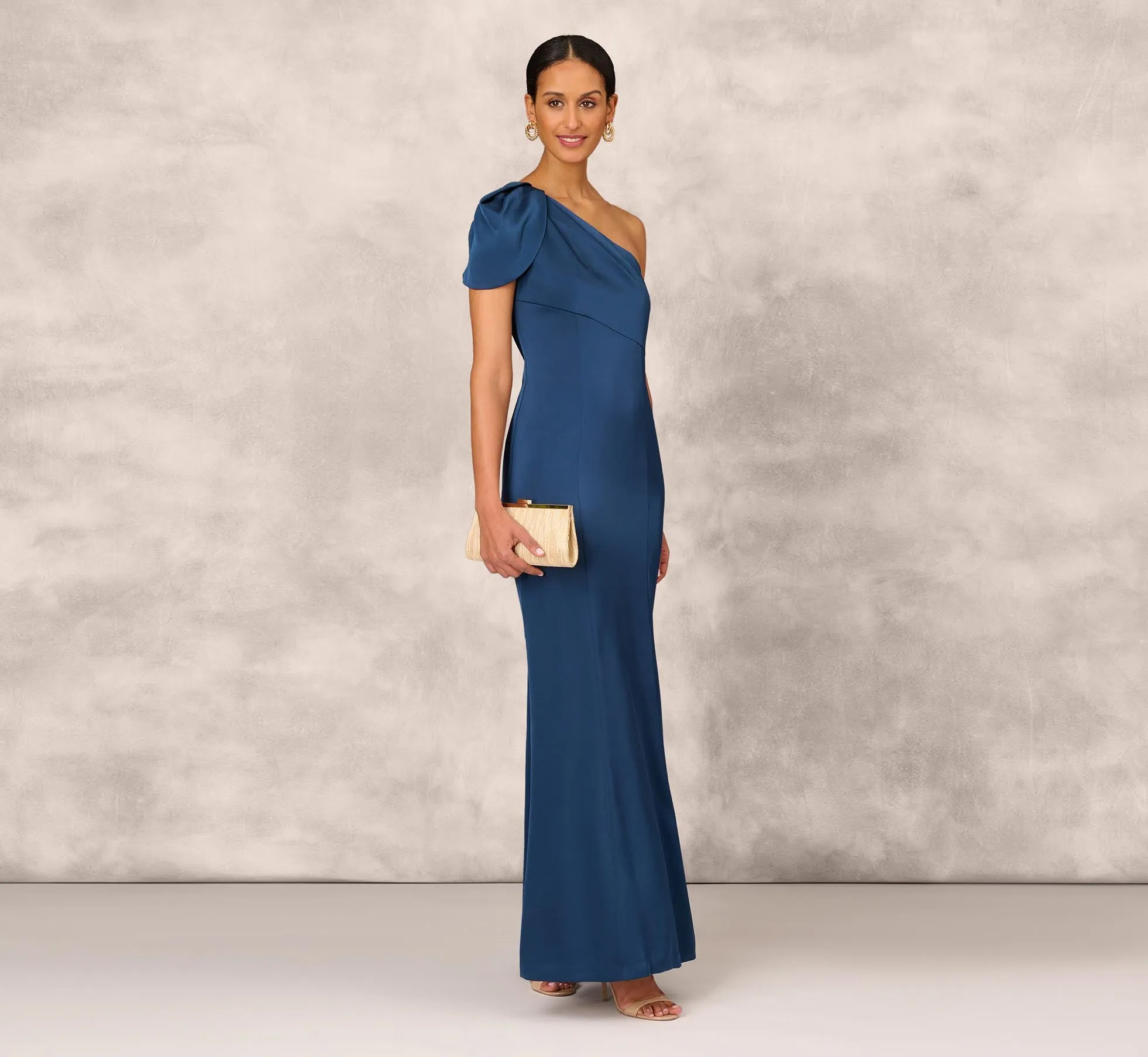 Draped One-Shoulder Mermaid Gown In Twilight Blue
