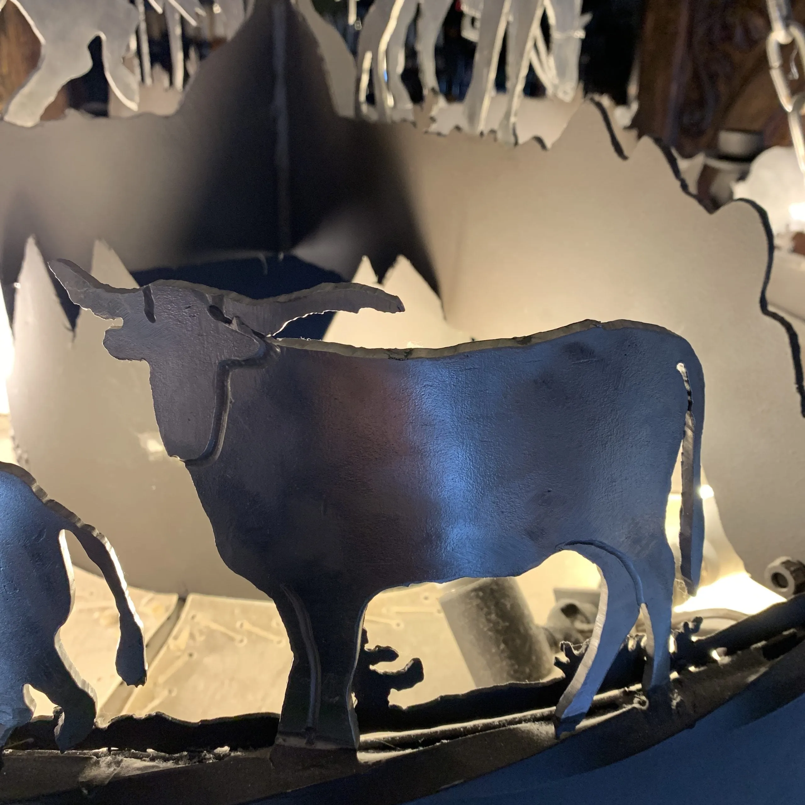 Elkhorn Designs Chandelier Hanging Light, Cowboy, Western, Steel, Iron, Cowhide