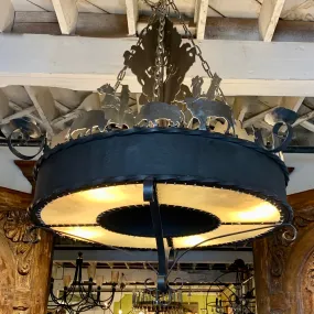 Elkhorn Designs Chandelier Hanging Light, Cowboy, Western, Steel, Iron, Cowhide