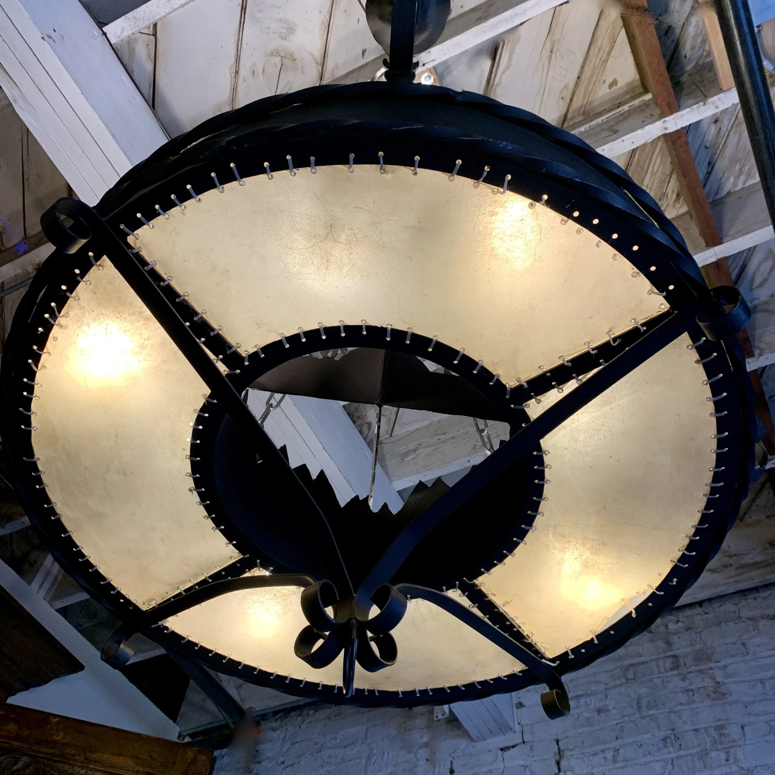Elkhorn Designs Chandelier Hanging Light, Cowboy, Western, Steel, Iron, Cowhide