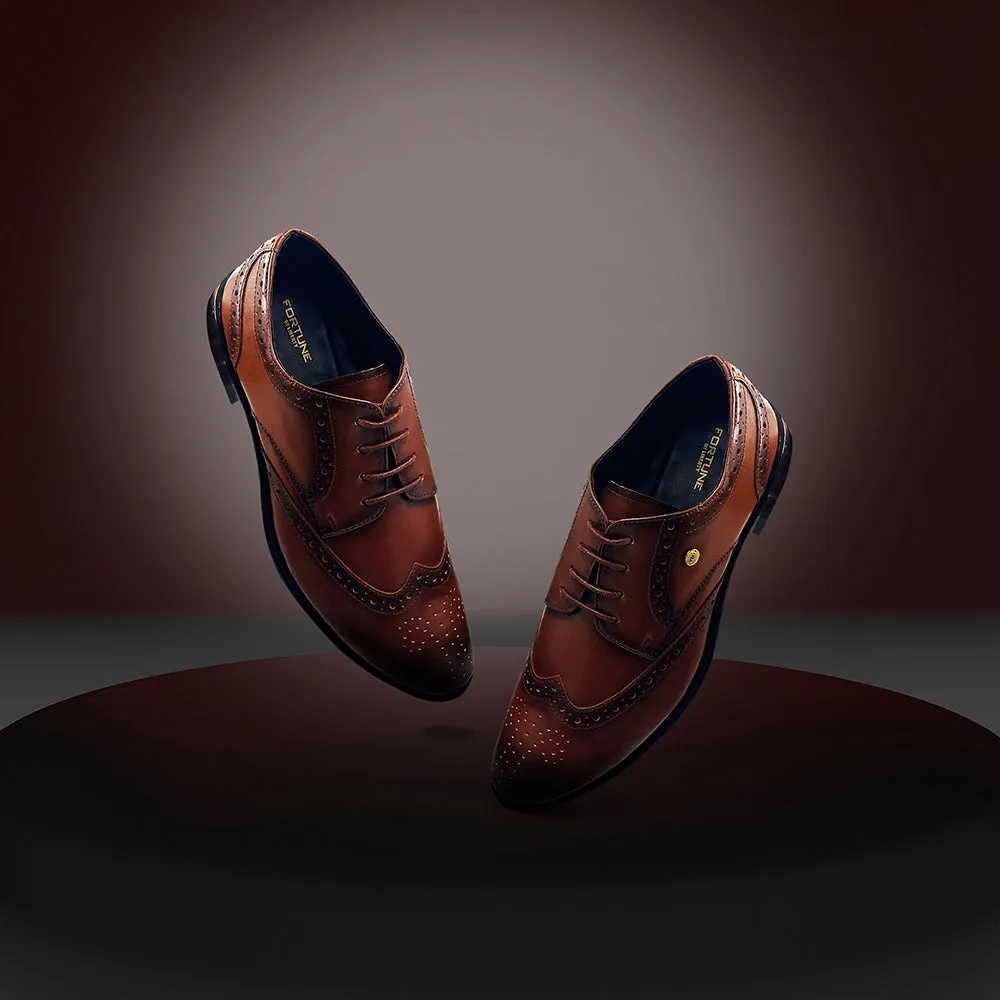 Fortune Tan Formal Brogue Lacing Shoes For Men BELGIUM01E By Liberty