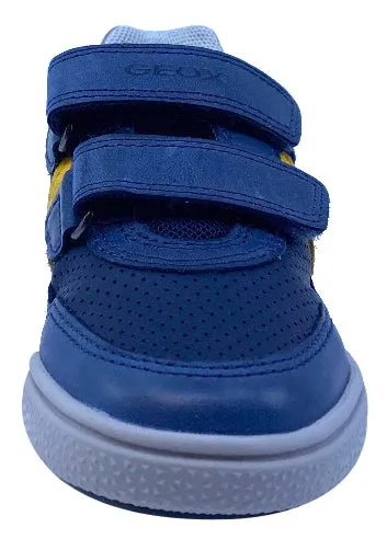 Geox Respira Boy's J Poseido Double Hook and Loop Sneaker, Navy/Dark Yellow