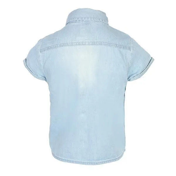 GIRLS DENIM SHIRT WITH BUTTON PLACKET - BLUE