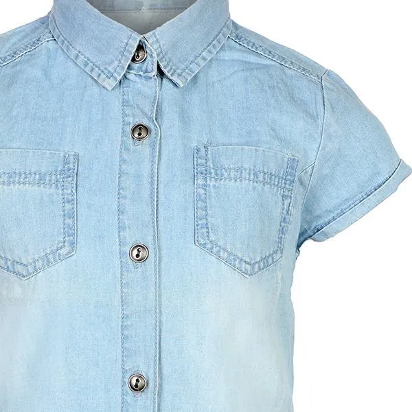 GIRLS DENIM SHIRT WITH BUTTON PLACKET - BLUE