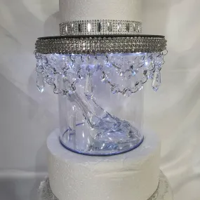 Glass slipper cake separator, glass shoe, LED wedding cake divider chandelier shoe cake stand by Crystal wedding uk