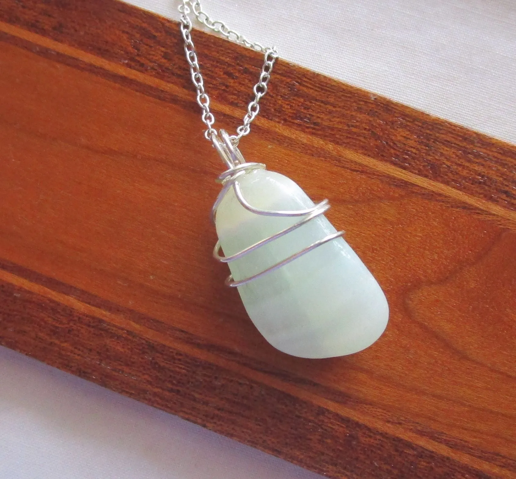 Green Pistachio Calcite Natural Crystal Gemstone Pendant Necklace