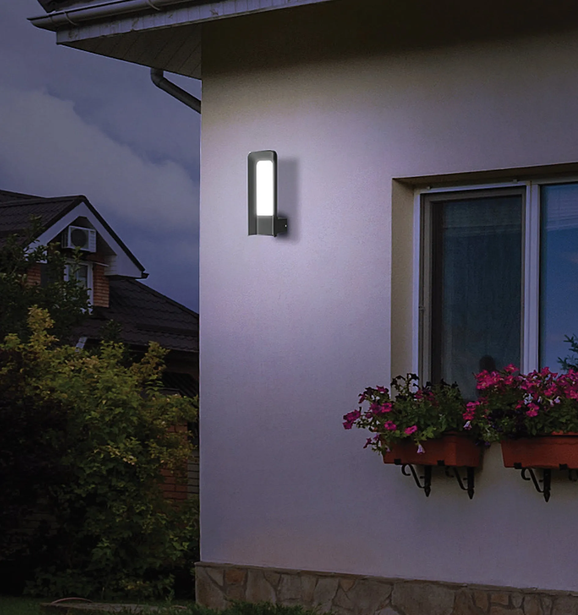 HATHOR: Exterior LED Dark Grey Rectangular Surface Mounted Wall Light IP54