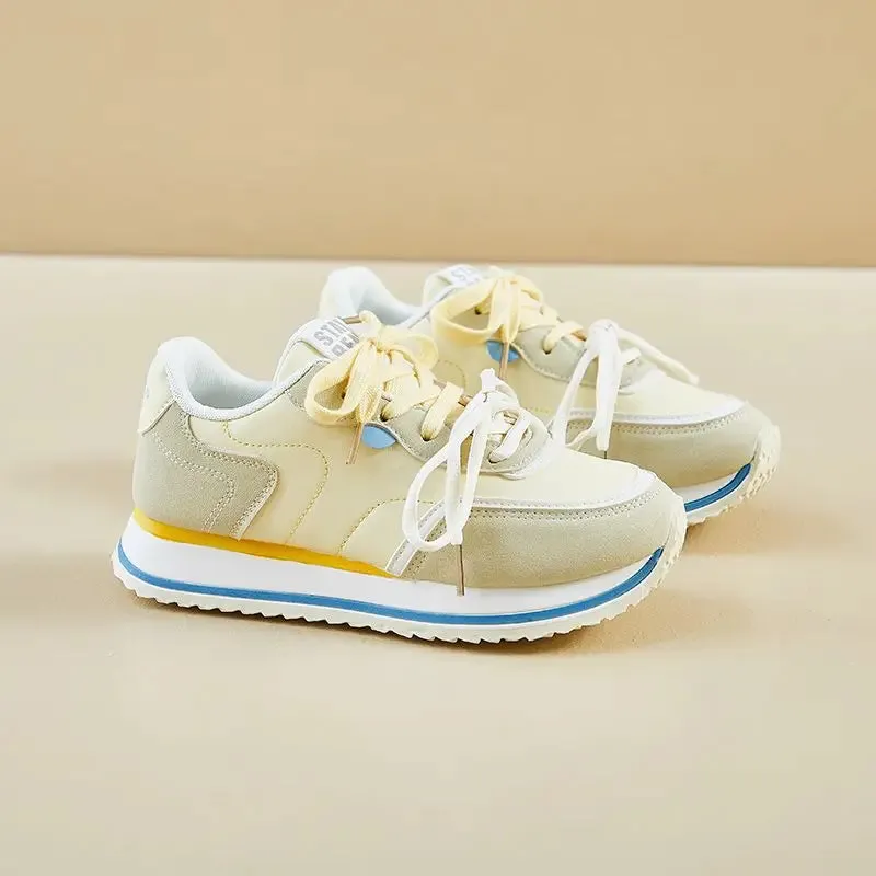 Hnzxzm Yellow Platform Sports Shoes Woman Designer Fashion Niche Mixed Color Women Sneakers Casual Lace-up Female Sneakers
