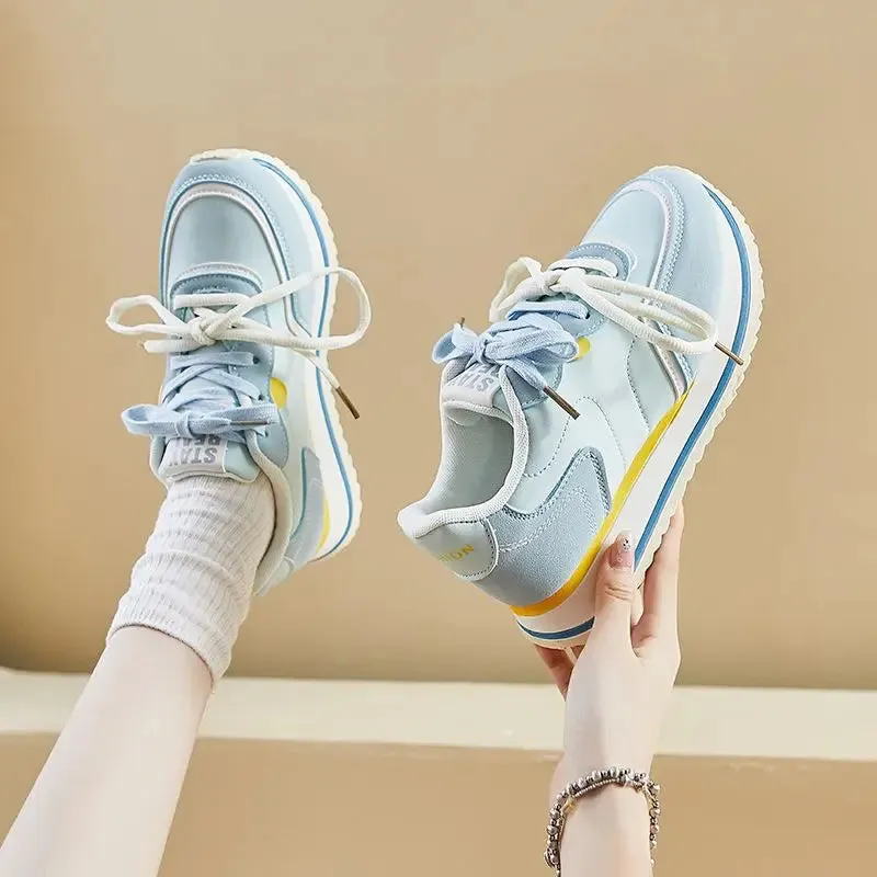 Hnzxzm Yellow Platform Sports Shoes Woman Designer Fashion Niche Mixed Color Women Sneakers Casual Lace-up Female Sneakers