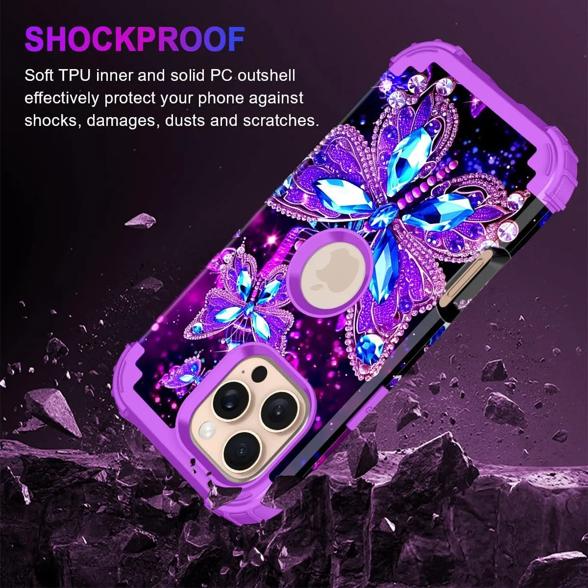 iPhone 16 Case Glow The Dark Three Layer Heavy Duty Shockproof Protection Hard Plastic Bumper Soft Silicone Case