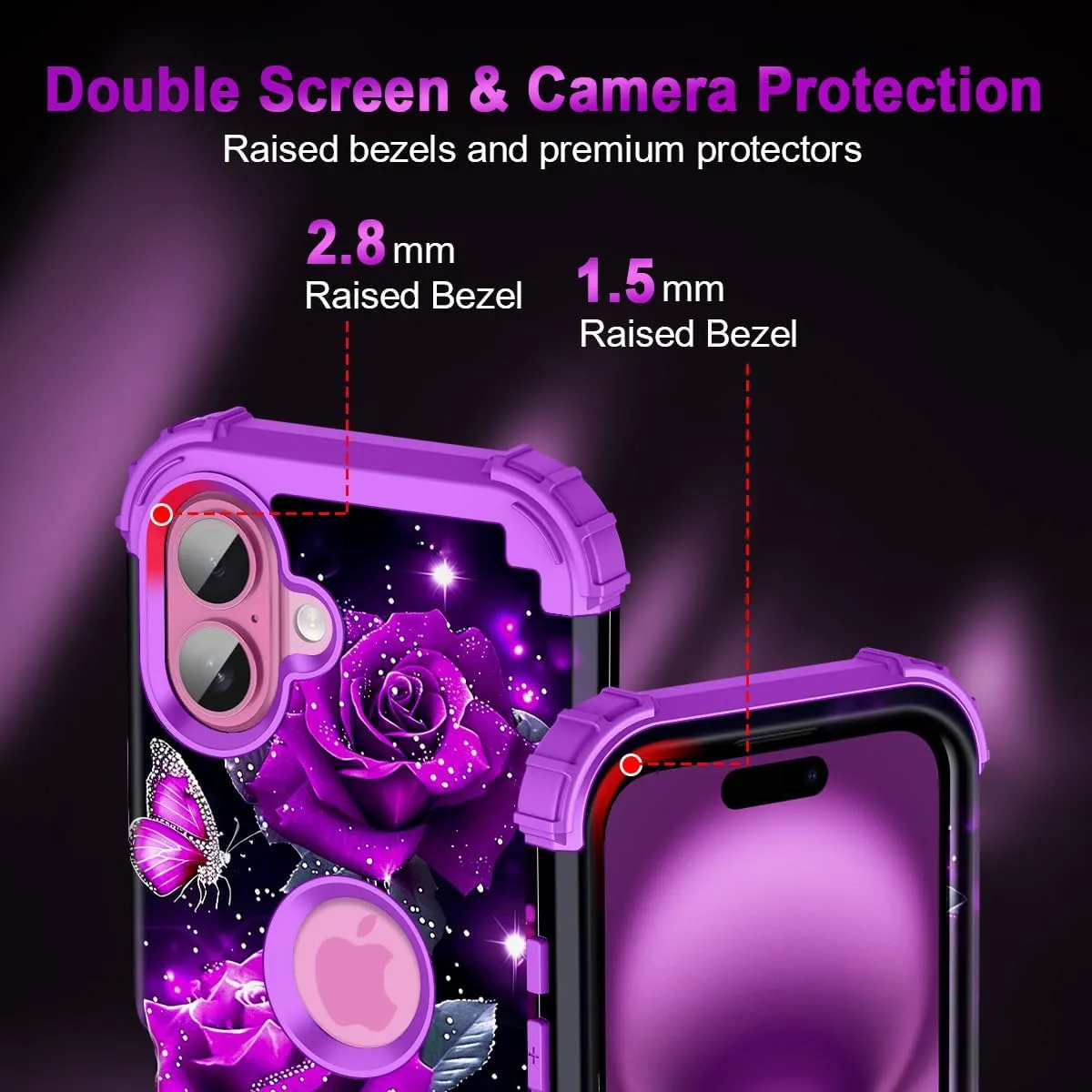 iPhone 16 Case Glow The Dark Three Layer Heavy Duty Shockproof Protection Hard Plastic Bumper Soft Silicone Case