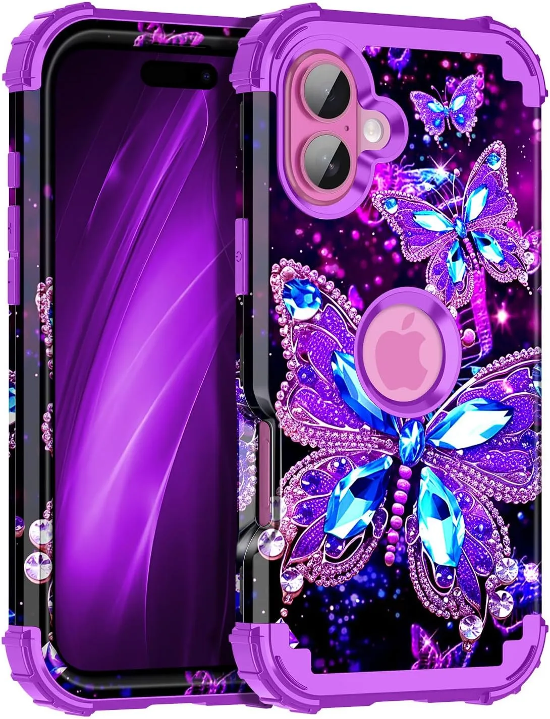 iPhone 16 Case Glow The Dark Three Layer Heavy Duty Shockproof Protection Hard Plastic Bumper Soft Silicone Case