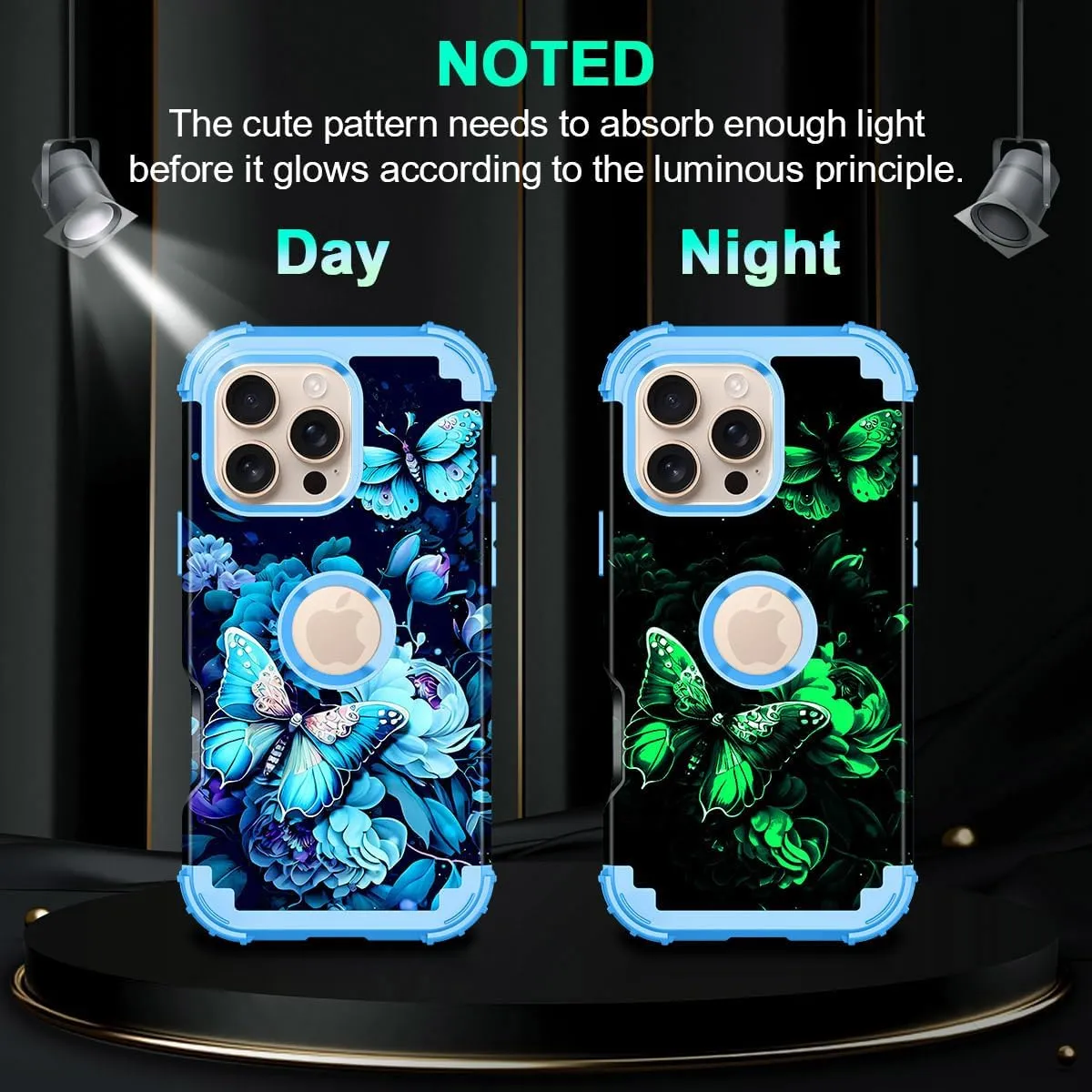 iPhone 16 Case Glow The Dark Three Layer Heavy Duty Shockproof Protection Hard Plastic Bumper Soft Silicone Case