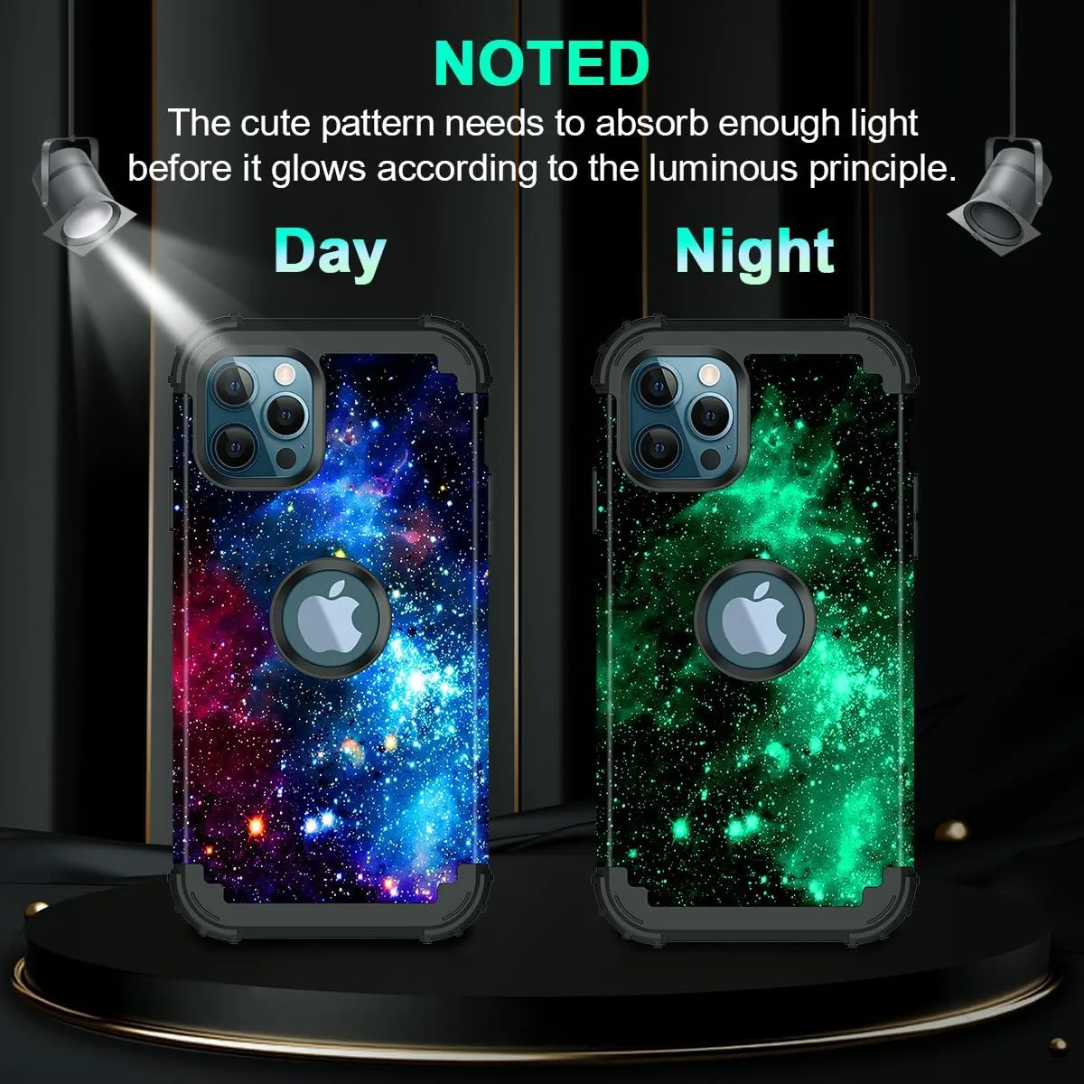 iPhone 16 Case Glow The Dark Three Layer Heavy Duty Shockproof Protection Hard Plastic Bumper Soft Silicone Case