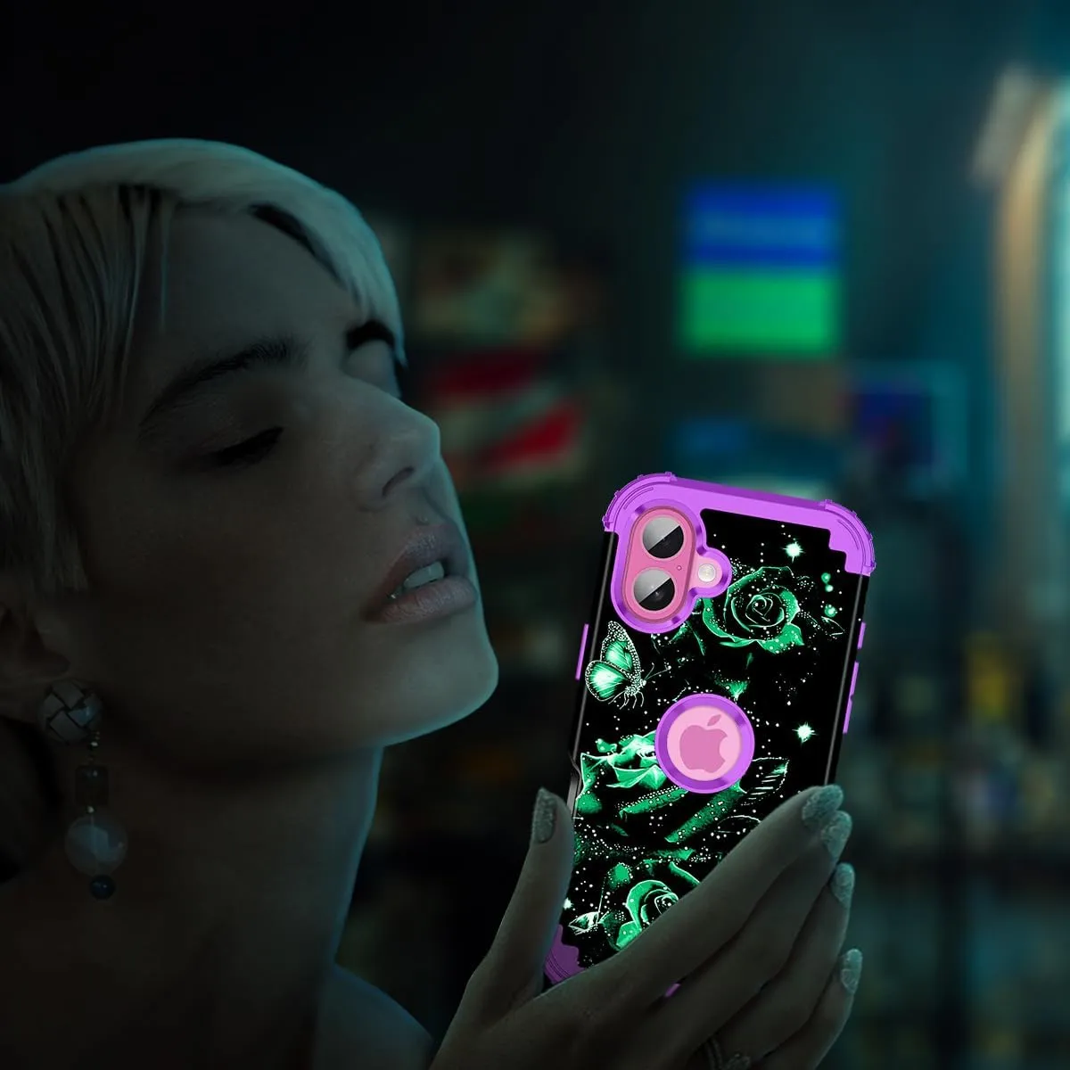 iPhone 16 Case Glow The Dark Three Layer Heavy Duty Shockproof Protection Hard Plastic Bumper Soft Silicone Case
